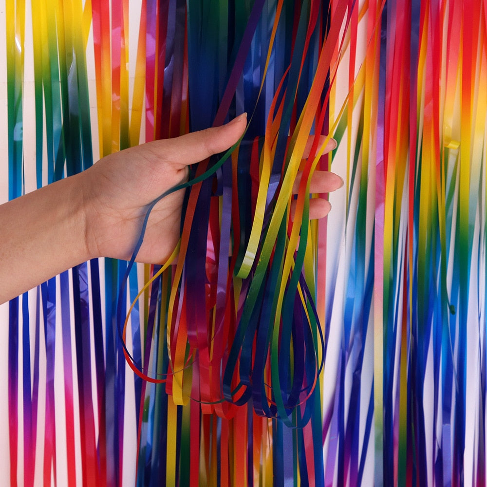 Tinsel Fringe Rainbow Coloured Curtain Photography Backdrop - Prop Face